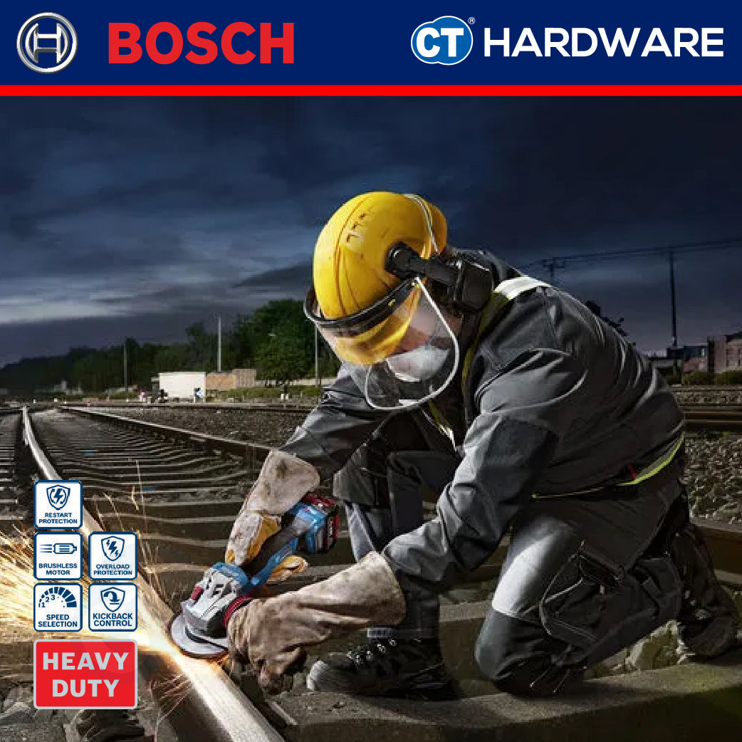 Bosch GWS18V11S Cordless Brushless Angle Grinder 18V | 4" | 100MM | M10 Come with 2x 5.0Ah 18V Battery & Charger