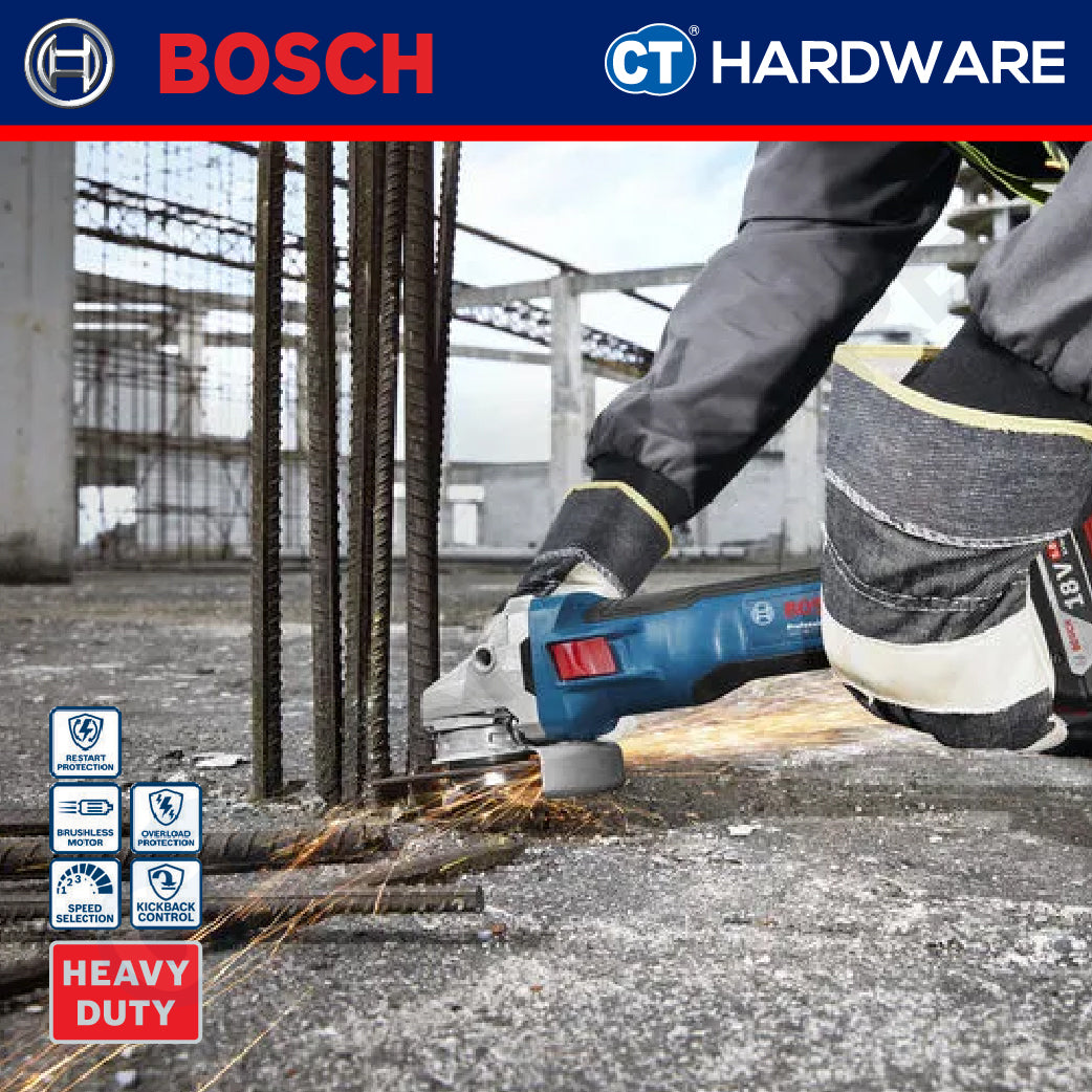 Bosch GWS18V11S Cordless Brushless Angle Grinder 18V | 4" | 100MM | M10 Come with 2x 5.0Ah 18V Battery & Charger