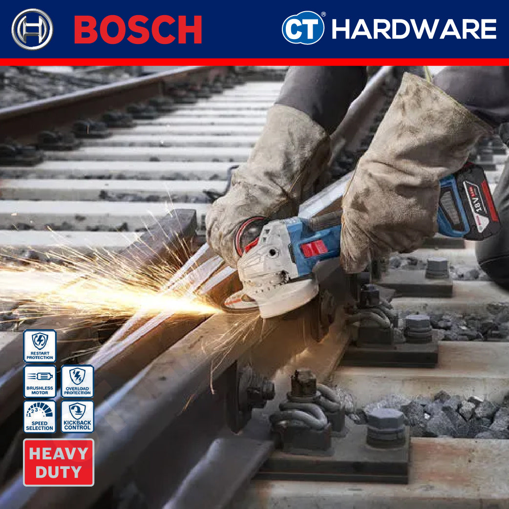 Bosch GWS18V11S Cordless Brushless Angle Grinder 18V | 4" | 100MM | M10 Come with 2x 5.0Ah 18V Battery & Charger