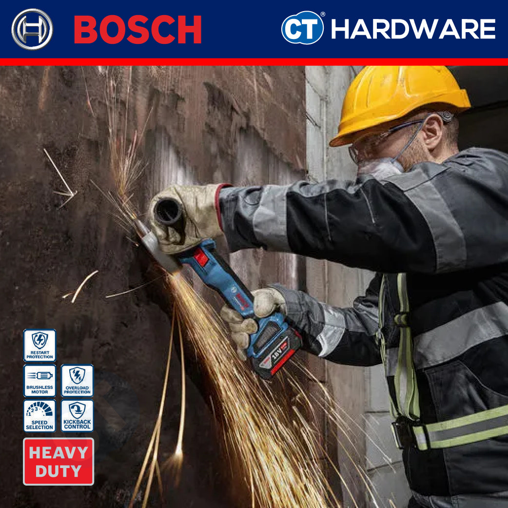 Bosch GWS18V11S Cordless Brushless Angle Grinder 18V | 4" | 100MM | M10 Come with 2x 5.0Ah 18V Battery & Charger