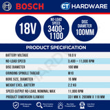Bosch PRO GWS 18V-15 S Cordless Angle Grinder 18V 100mm [06019M60K0]