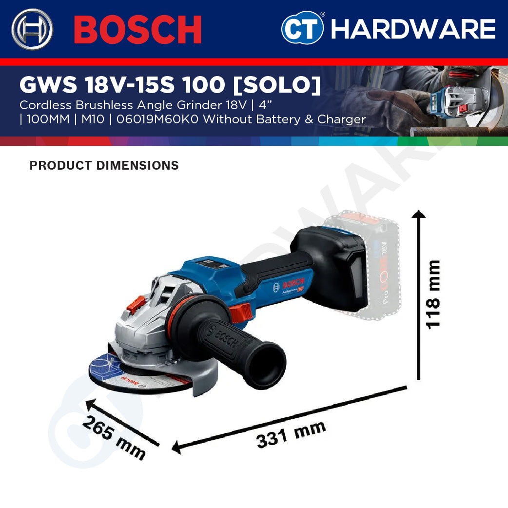 Bosch PRO GWS 18V-15 S Cordless Angle Grinder 18V 100mm [06019M60K0]