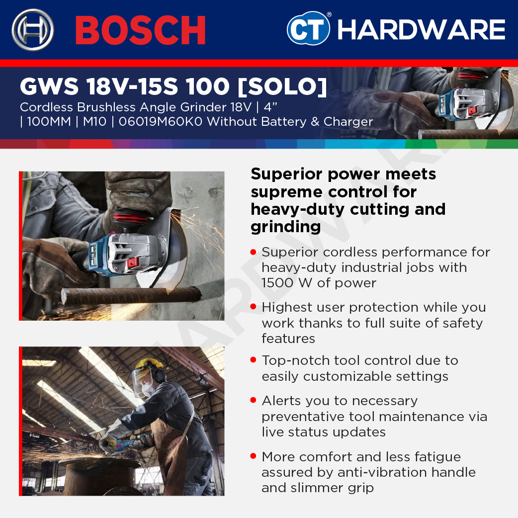 Bosch PRO GWS 18V-15 S Cordless Angle Grinder 18V 100mm [06019M60K0]