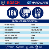 Bosch GWS18V15SSOLO  Cordless Brushless Angle Grinder 18V | 4" | 100MM | M10 With out Battery & Charger [ SOLO UNIT ]