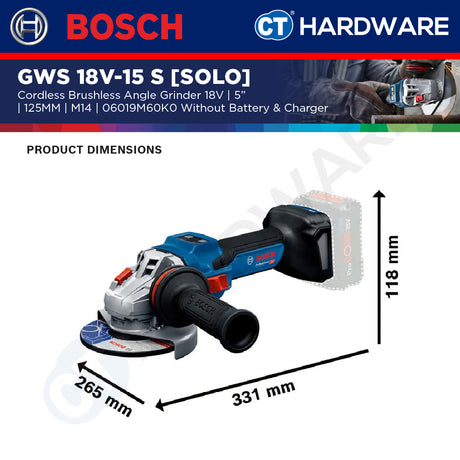 Bosch PRO GWS 18V-15 S Cordless Brushless Angle Grinder 18V 125mm Solo [06019M6000]