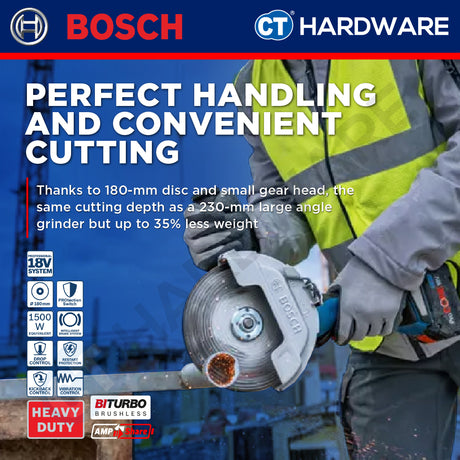 Bosch GWS 18V-180 P SOLO Cordless BITURBO BL Angle Grinder 18V 7"+1x Diamond Disc & 2x EXPERT INOX Cutting Disc [GWS18V180PSOLO]