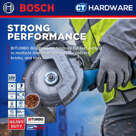 Bosch GWS 18V-180 P SOLO Cordless BITURBO BL Angle Grinder 18V 7"+1x Diamond Disc & 2x EXPERT INOX Cutting Disc [GWS18V180PSOLO]
