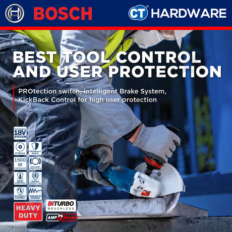 Bosch GWS 18V-180 P SOLO Cordless BITURBO BL Angle Grinder 18V 7"+1x Diamond Disc & 2x EXPERT INOX Cutting Disc [GWS18V180PSOLO]