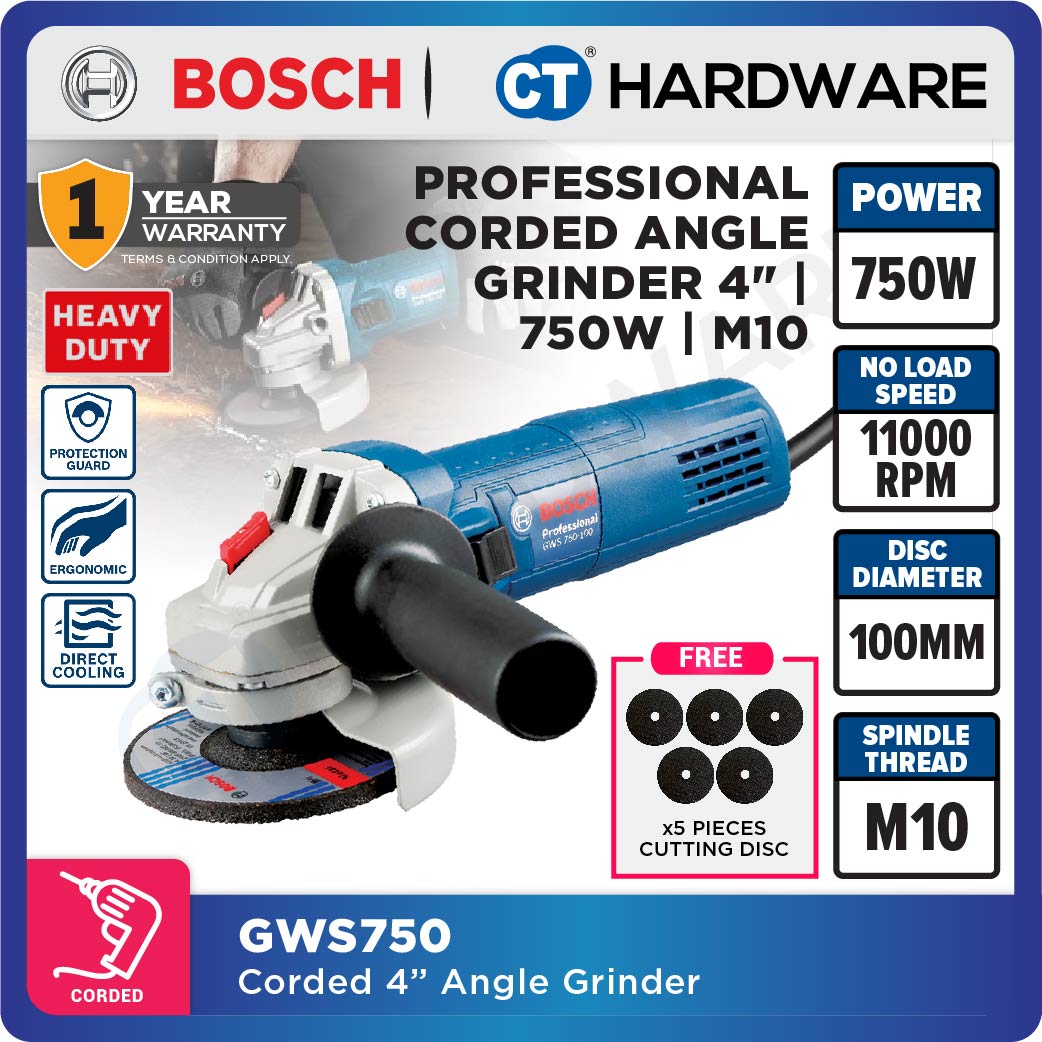 Bosch GWS 750-100 Professional Angle Grinder 750W 4" 100mm [06013940L0 | GWS750]