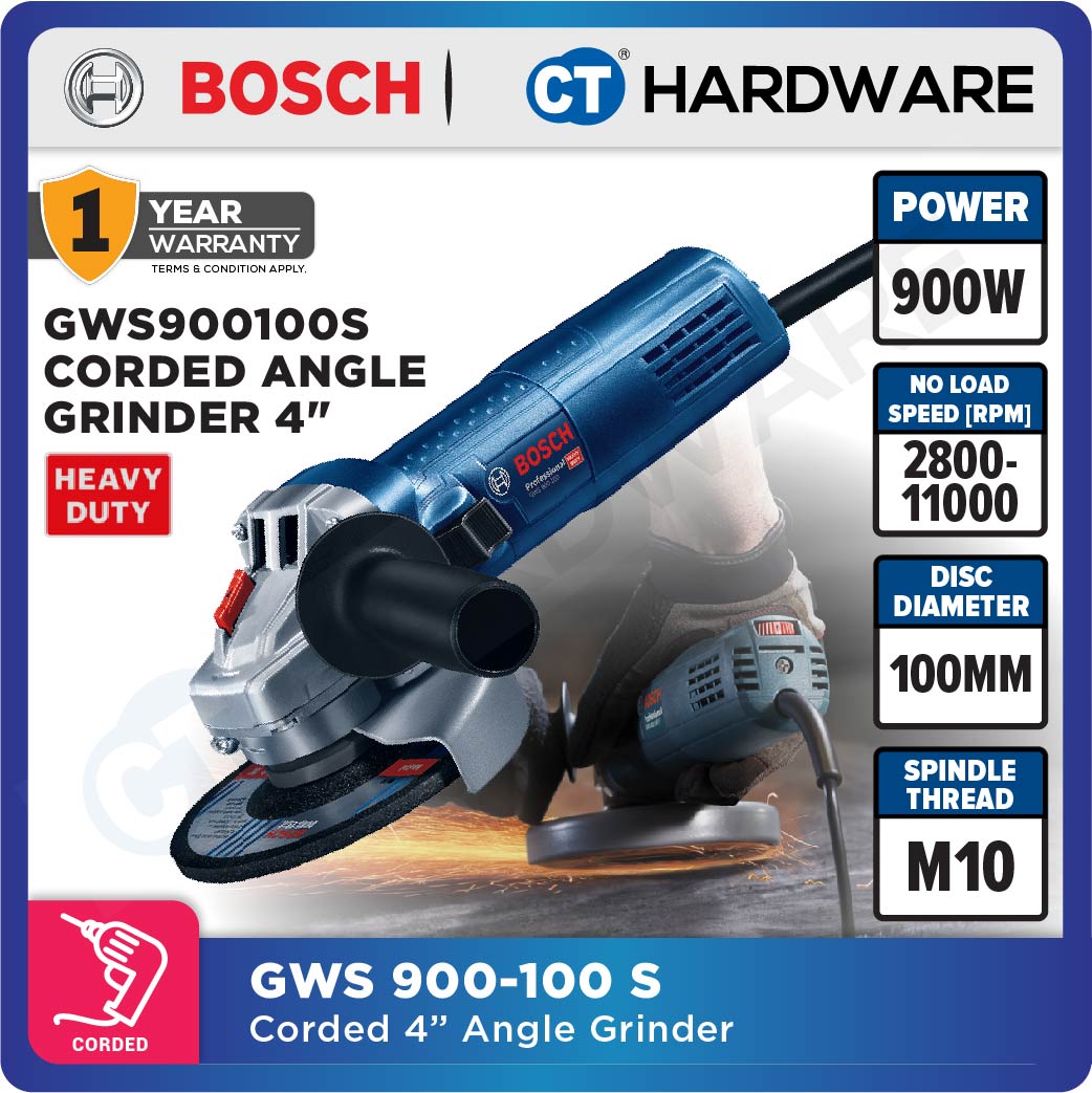 Bosch GWS 900-100 S Professional Angle Grinder 900W 4" 100mm [06013961L0 | GWS900100]