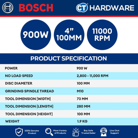 Bosch GWS 900-100 S Professional Angle Grinder 900W 4" 100mm [06013961L0 | GWS900100]