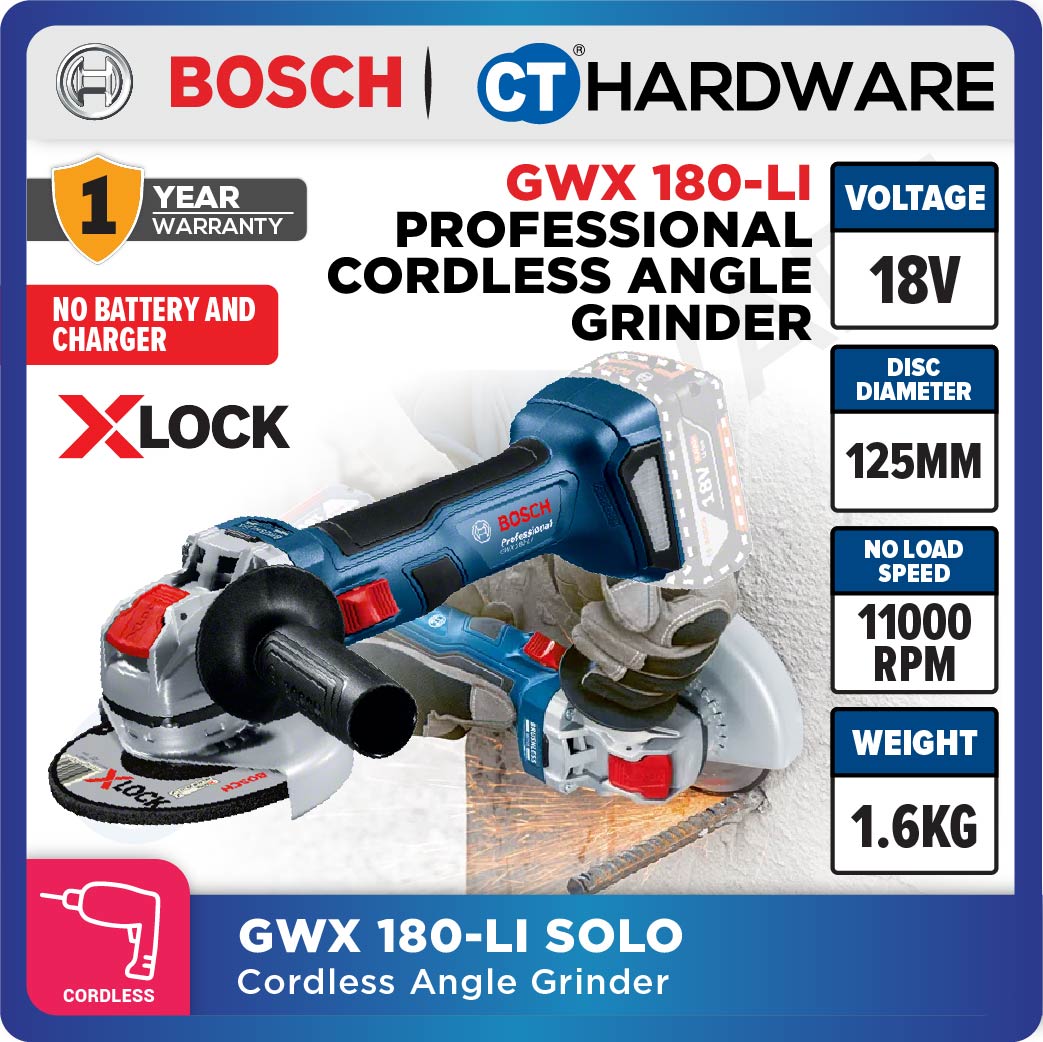 BOSCH GWX 180-LI CORDLESS BRUSHLESS ANGLE GRINDER (X-LOCK) 18V 5" 06019H91K0 WITHOUT BATTERY & CHARGER (SOLO UNIT)