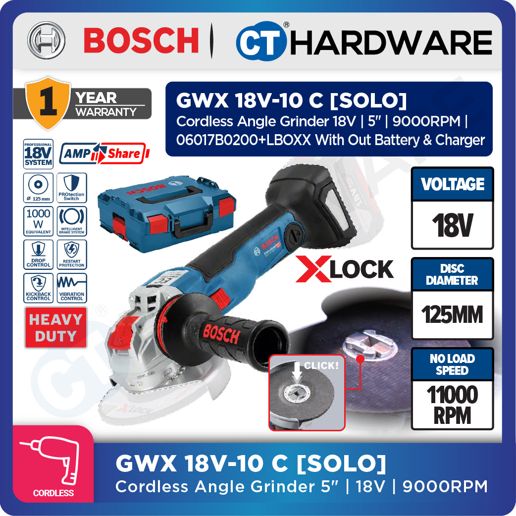 Bosch GWX 18V-10 C SOLO Cordless Angle Grinder 18V 5" with X-LOCK [GWX18V10CSOLO]