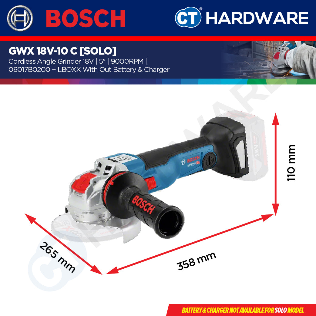 Bosch GWX 18V-10 C SOLO Cordless Angle Grinder 18V 5" with X-LOCK [GWX18V10CSOLO]