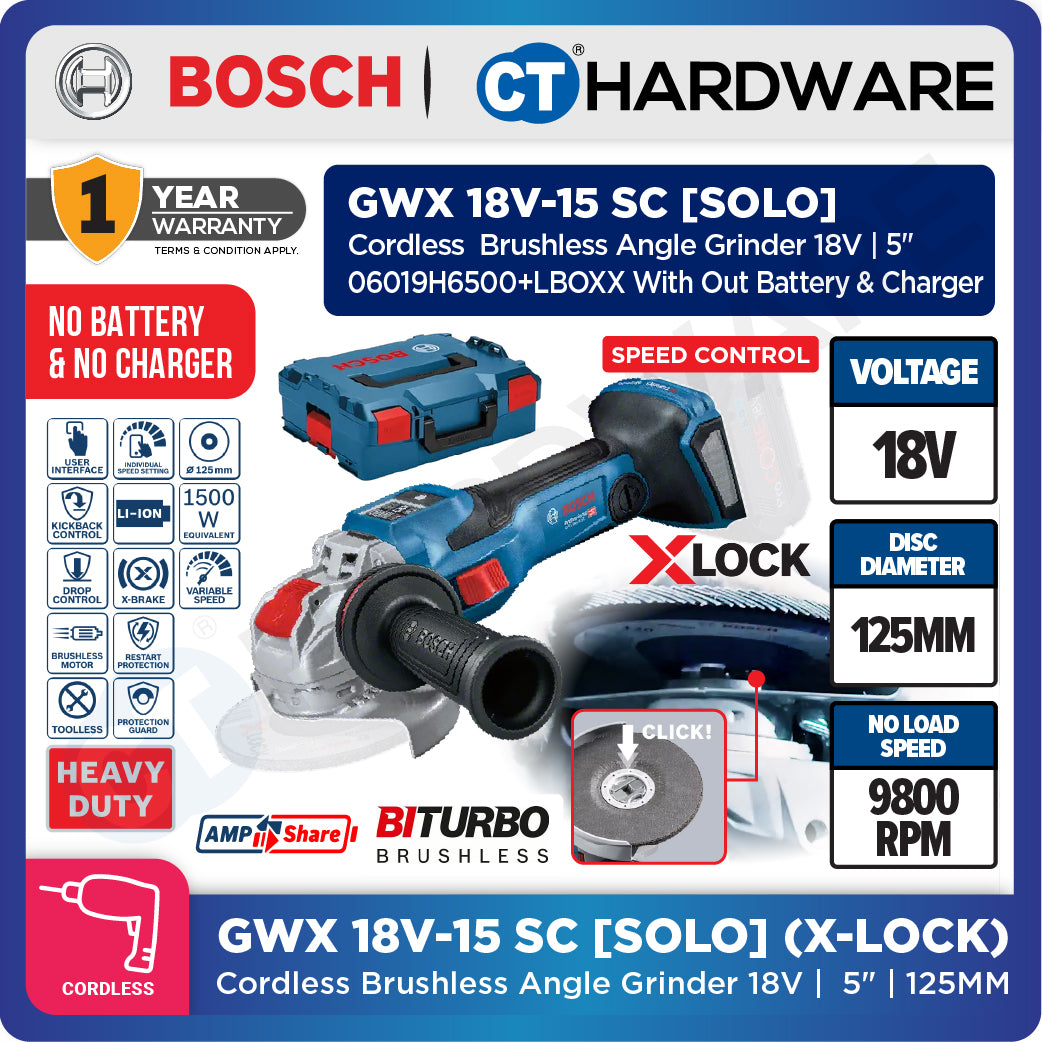 Bosch GWX 18V-15 SC SOLO Cordless  Brushless Angle Grinder 18V 5"+LBOXX [GWX18V15SCSOLO]