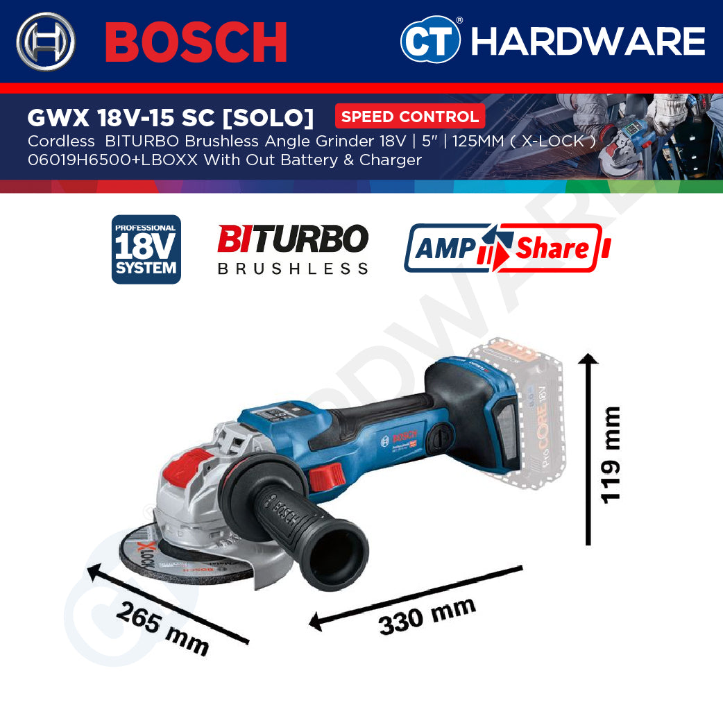 Bosch GWX 18V-15 SC SOLO Cordless  Brushless Angle Grinder 18V 5"+LBOXX [GWX18V15SCSOLO]