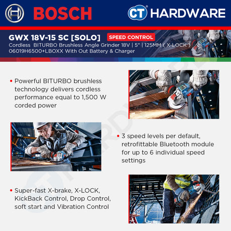 Bosch GWX 18V-15 SC SOLO Cordless  Brushless Angle Grinder 18V 5"+LBOXX [GWX18V15SCSOLO]