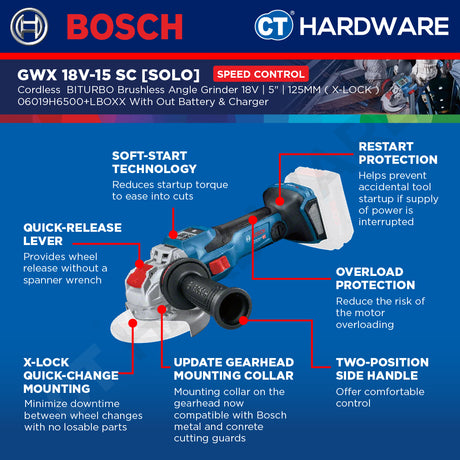 Bosch GWX 18V-15 SC SOLO Cordless  Brushless Angle Grinder 18V 5"+LBOXX [GWX18V15SCSOLO]