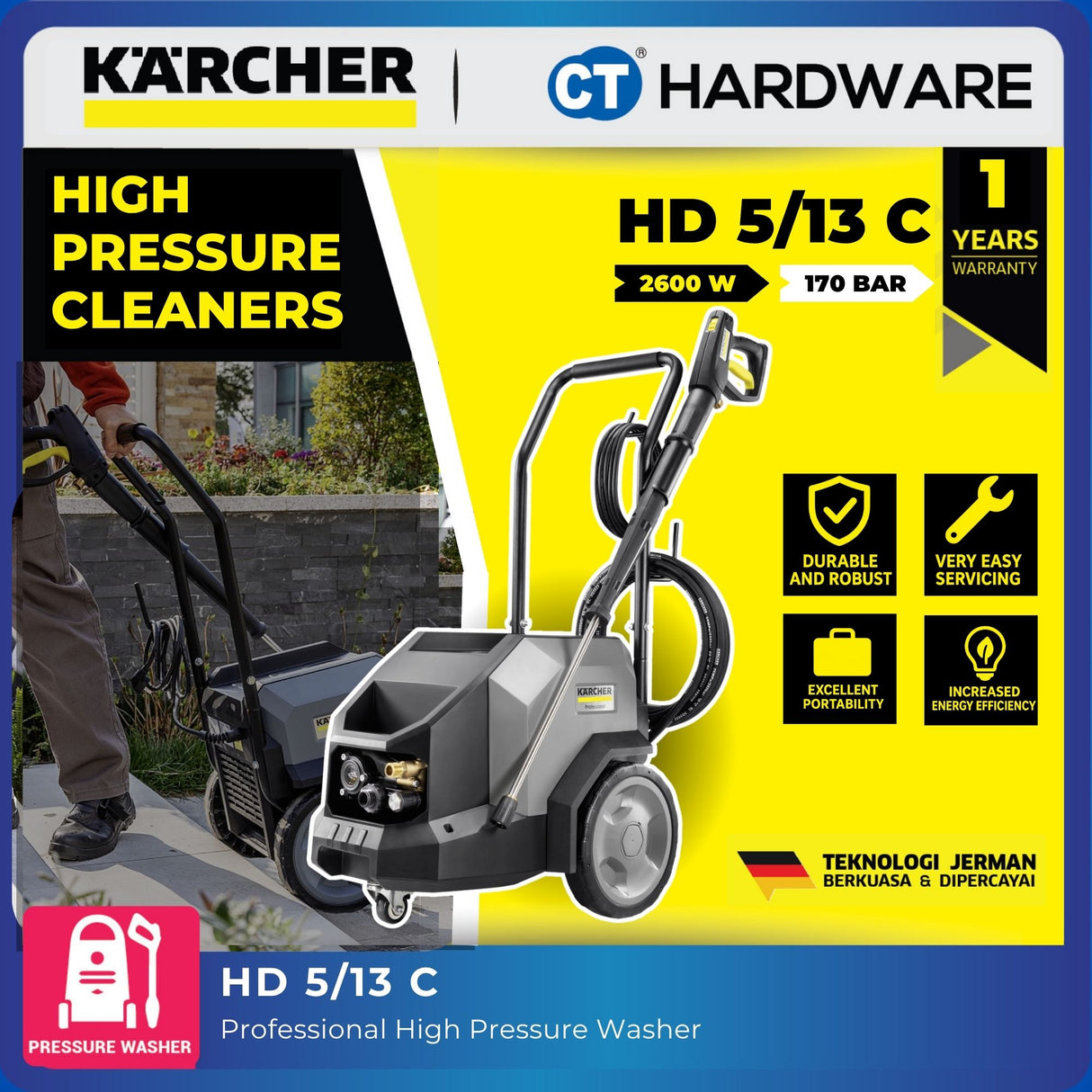 Karcher HD 5/13 CLASSIC Professional High Pressure Washer 2600W 170 Bar 500lph [HD513C | 15200220]