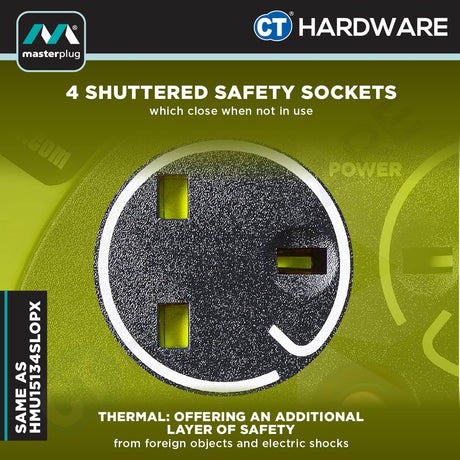 Masterplug HMU15134SLPX Green Case Reel With 15M Green Wire,4 Socket 13Amps