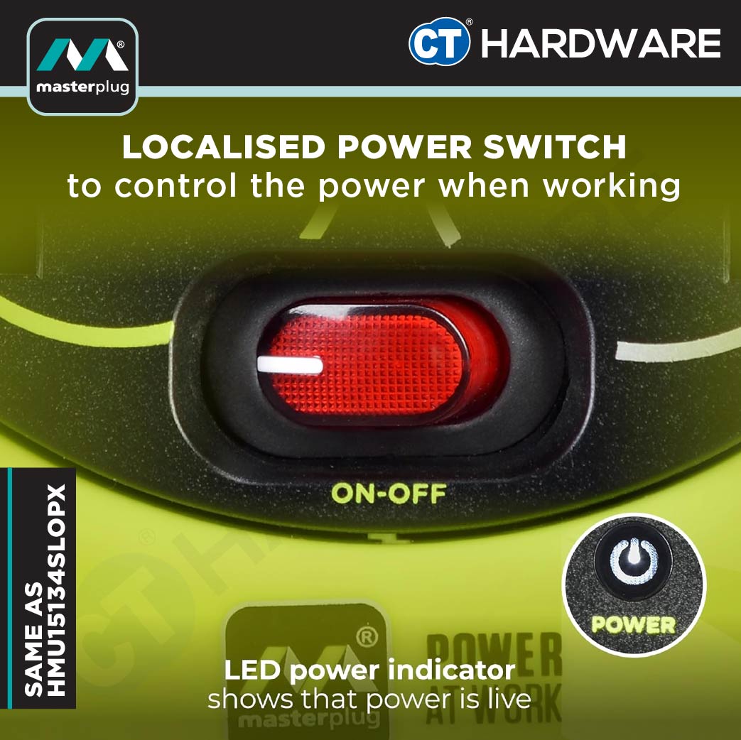 Masterplug HMU15134SLPX Green Case Reel With 15M Green Wire,4 Socket 13Amps