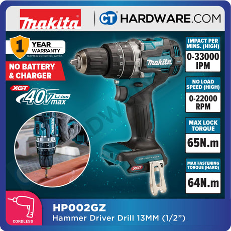 Makita HP002G XGT 40Vmax Cordless Brushless Hammer Driver Drill 13mm 65Nm