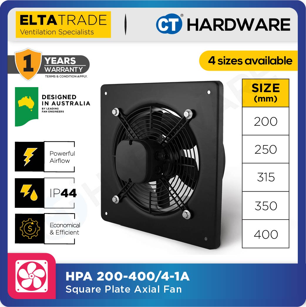 ELTA TRADE HPA4-1A SQUARE PLATE MOUNT AXIAL FLOW FAN [EXHAUST FAN] (10", 12", 14", 16")