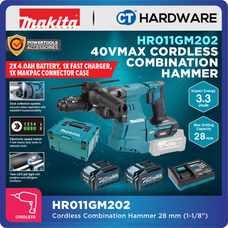 Makita HR011GZ | HR011GM202 Cordless Combination Hammer 40Vmax | 28 mm (1-1/8") [ HR001G ]