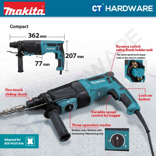 MAKITA HR2670X5 CORDED 3-MODE SDS PLUS COMBINATION HAMMER 800W COME WITH ACCESSORIES