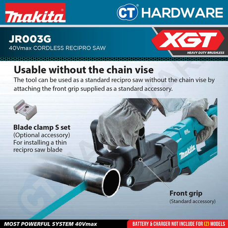 Makita JR003GZ 40Vmax Brushless Chain Vise Reciprocating Saw 220mm | 26 mm (1") Without Battery and Charger
