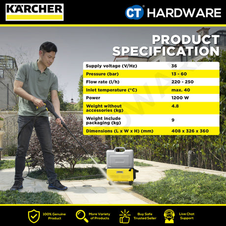 Karcher K 2 FOLLOW ME CORDLESS High Pressure Washer 36V 60 Bar 4lpm [K2FOLLOWME | 11171060]