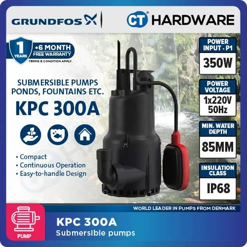 Grundfos KPC 300 A Automatic Submersible Drainage Pumps 0.22kW [KPC300A]