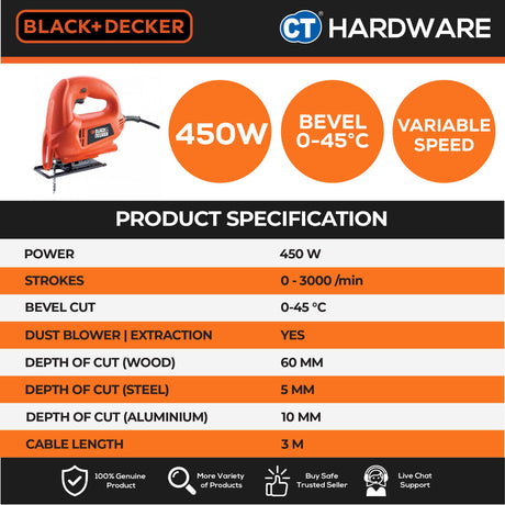 Black+Decker KS600E-B1 Variable Speed Jigsaw 450W