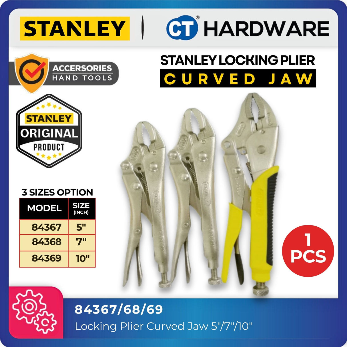 STANLEY CURVED JAW LOCKING PLIERS SIZE 5" TO 10" 84367 / 84368 / 84369