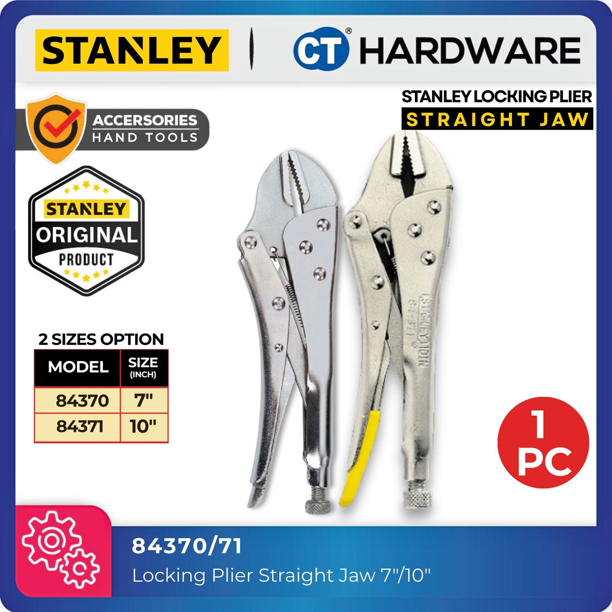 STANLEY STRAIGHT JAW LOCKING PLIERS SIZE: 7" / 10"  WITH BI-METAL HANDLE [ 84370 / 84371 ]