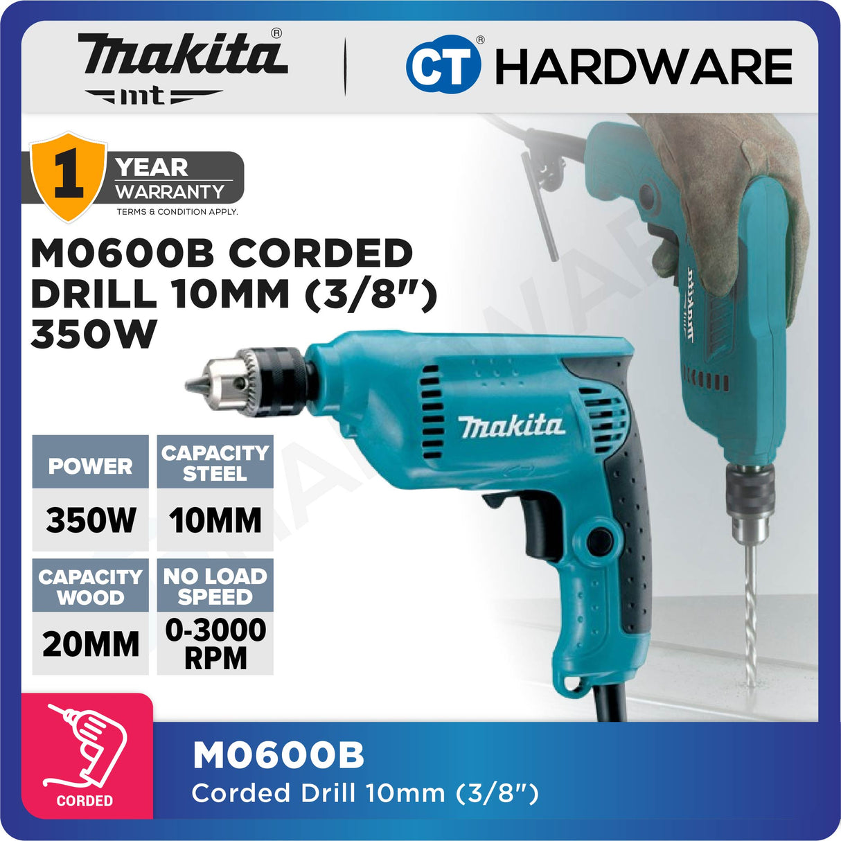 MAKITA-MT M0600B CORDED POWER DRILL 10MM (MT SERIES)