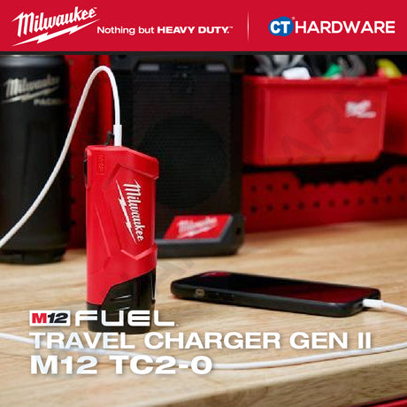 Milwaukee M12 TC2-0 | M12 Travel Charger Gen II 12V, BARE UNIT, FREE 1x 1x 2.0AH M12 B2 Battery
