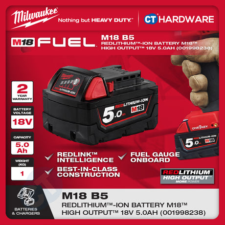 Milwaukee Redlithium™-Ion Battery M18™ High Output™, Forge™, 18V, 3.0AH, 5.0AH, 6.0AH, 8.0AH, 12.0AH, M12™- M18™ Charger
