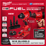 Milwaukee M18 BLHSB-0, High Speed Blower 18V, BARE UNIT, 1x 5.0AH Battery Pack & Charger