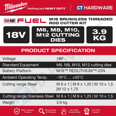 Milwaukee M18 BLTRC-0C M18™ Brushless Threaded Rod Cutter Kit 18V Heavy Duty Mesin Potong Besi Rod [ Promo Combo ]