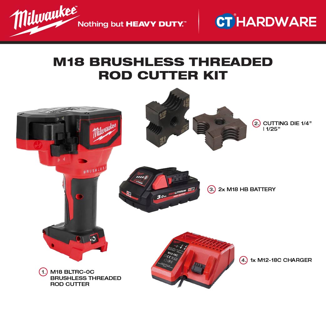 Milwaukee M18 BLTRC-0C M18™ Brushless Threaded Rod Cutter Kit 18V Heavy Duty Mesin Potong Besi Rod [ Promo Combo ]