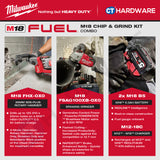 Milwaukee M18 CHIP & GRIND KIT Combo, M18 FHX-0X0 26MM SDS-Plus Rotary Hammer, M18 FSAG100XB-0X0 Braking Grinder