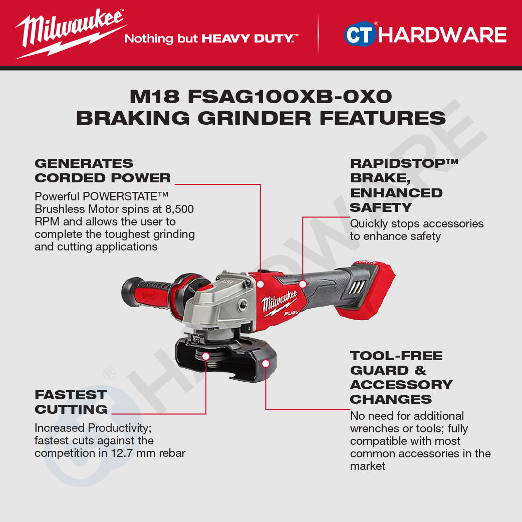 Milwaukee M18 CHIP & GRIND KIT Combo, M18 FHX-0X0 26MM SDS-Plus Rotary Hammer, M18 FSAG100XB-0X0 Braking Grinder