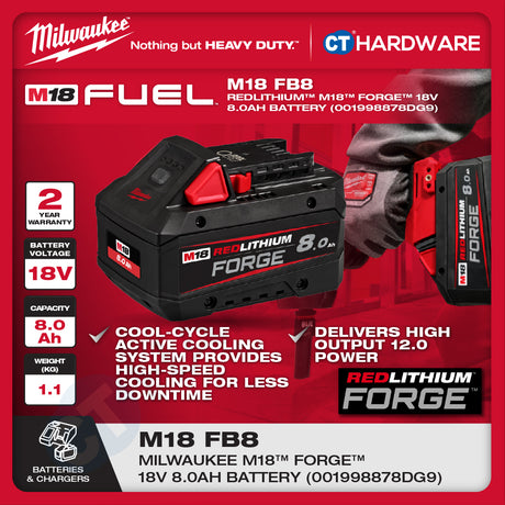Milwaukee Redlithium™-Ion Battery M18™ High Output™, Forge™, 18V, 3.0AH, 5.0AH, 6.0AH, 8.0AH, 12.0AH, M12™- M18™ Charger