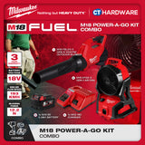 Milwaukee M18 POWER-A-GO KIT Combo, M18 FBLG3-0 Gen III Blower, M18 AFG2-0 Gen II Air Fan | Battery & Charger