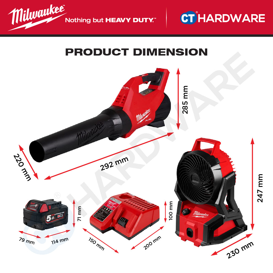 Milwaukee M18 POWER-A-GO KIT Combo, M18 FBLG3-0 Gen III Blower, M18 AFG2-0 Gen II Air Fan | Battery & Charger