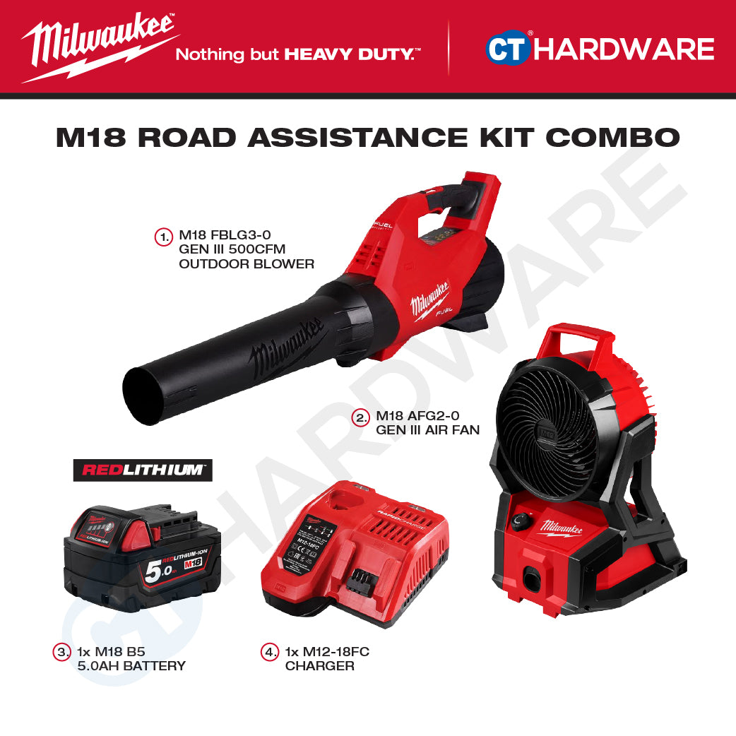 Milwaukee M18 POWER-A-GO KIT Combo, M18 FBLG3-0 Gen III Blower, M18 AFG2-0 Gen II Air Fan | Battery & Charger