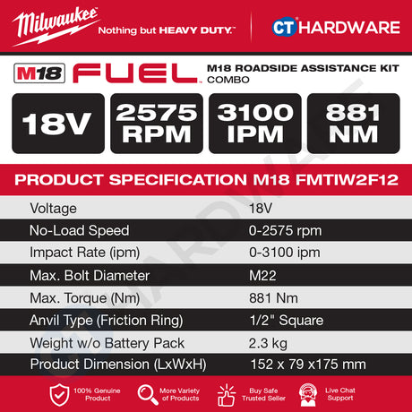 Milwaukee M18 ROADSIDE ASSISTANCE KIT Combo, M18™ FUEL™ Mid Torque Impact Wrench, M18™ Jump Starter, 1x 5.0Ah Battery & Charger