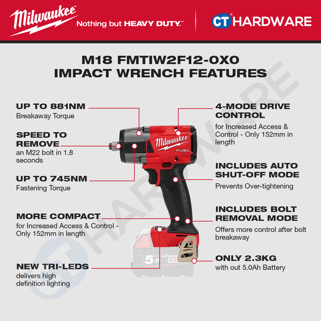 Milwaukee M18 ROADSIDE ASSISTANCE KIT Combo, M18™ FUEL™ Mid Torque Impact Wrench, M18™ Jump Starter, 1x 5.0Ah Battery & Charger