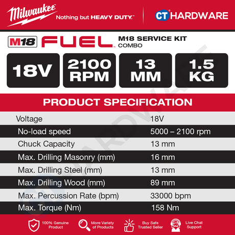 Milwaukee M18 SERVICE KIT Combo, M18 FPD3-0X0-502X Percussion Drill, M18 ALIS Area Light, 2x5.0Ah Battery and Charger